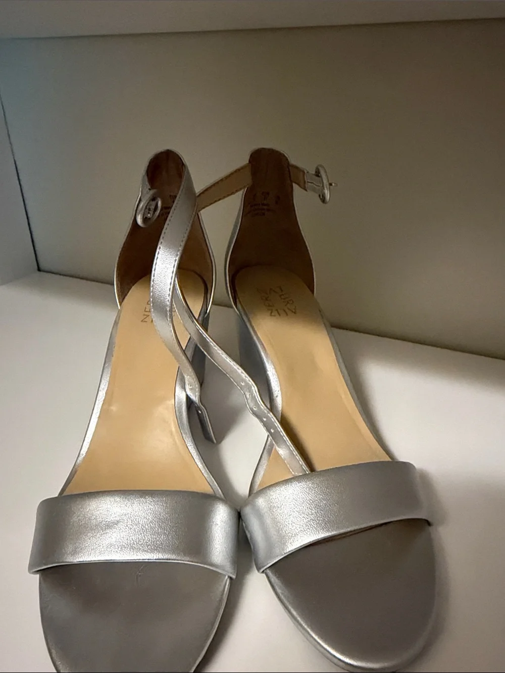 Silver Wedge Sandals with Ankle Strap